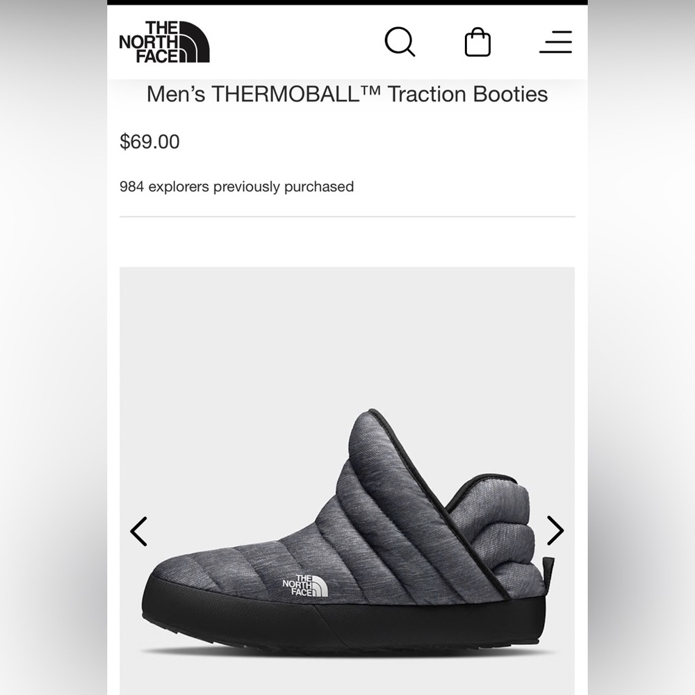NWT North Face Thermoball  Slipper Bootie 10 Grey Black Men’s